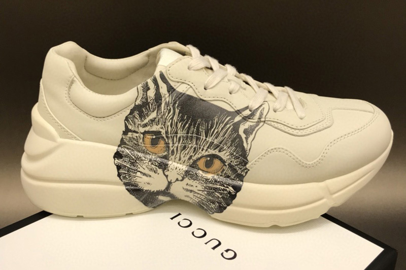 Women and Men Gucci 583337 Rhyton sneaker with Mystic Cat in White Leather