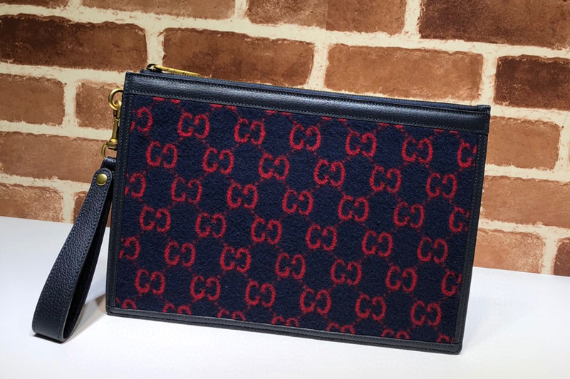 Gucci 597627 GG wool pouch in Blue and red GG wool