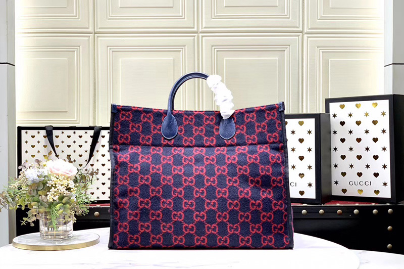 Gucci 598169 GG wool tote Bags in Blue and red GG wool [598169-l0002 ...