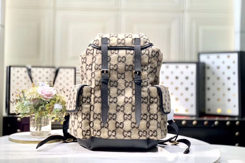 Gucci 598184 Small GG wool backpack in Beige and ebony GG wool