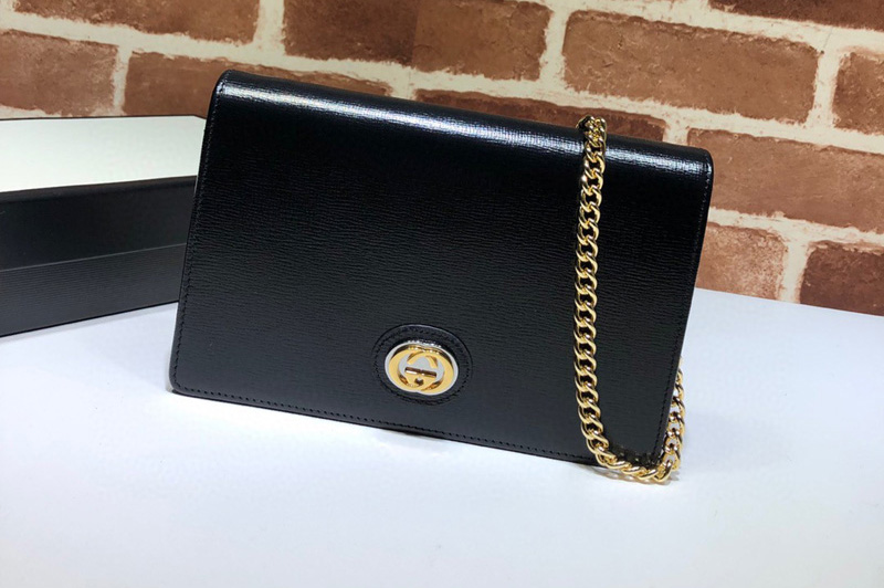 Gucci 598549 Leather chain card case wallet in Black textured leather