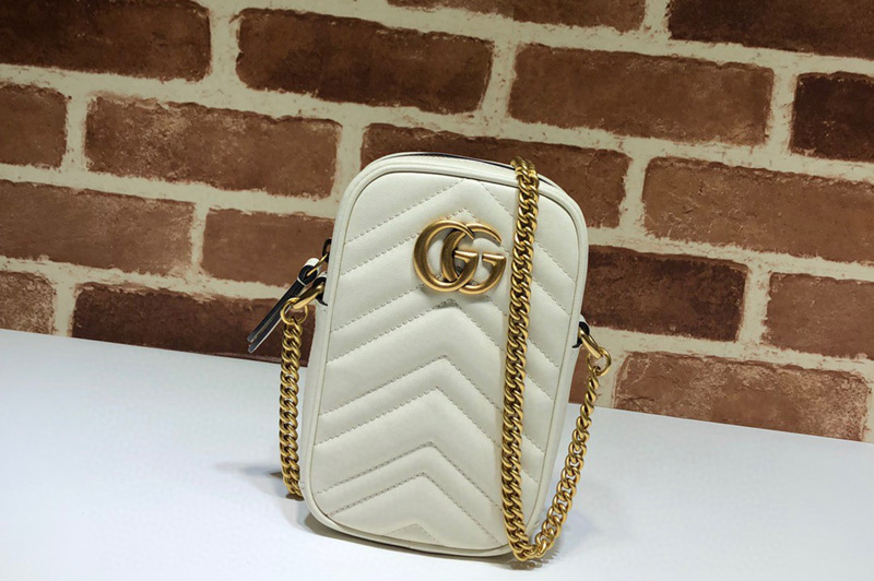 Gucci 598597 GG Marmont mini bag in White matelasse chevron leather