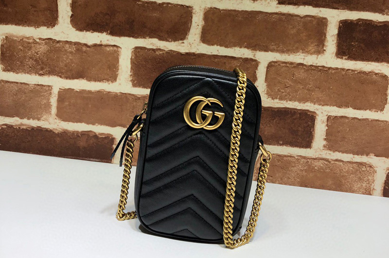 Gucci 598597 GG Marmont mini bag in Black matelasse chevron leather