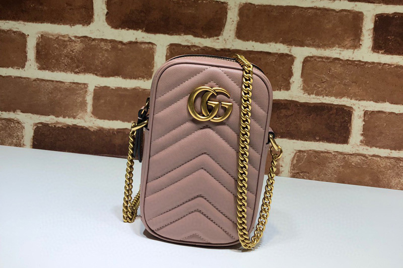 Gucci 598597 GG Marmont mini bag in Pink matelasse chevron leather