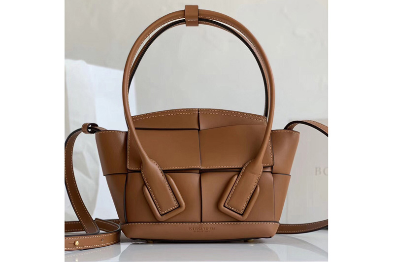 Bottega Veneta 600606 BV Mini Arco Top-handle Bag In Brown Calfskin Leather