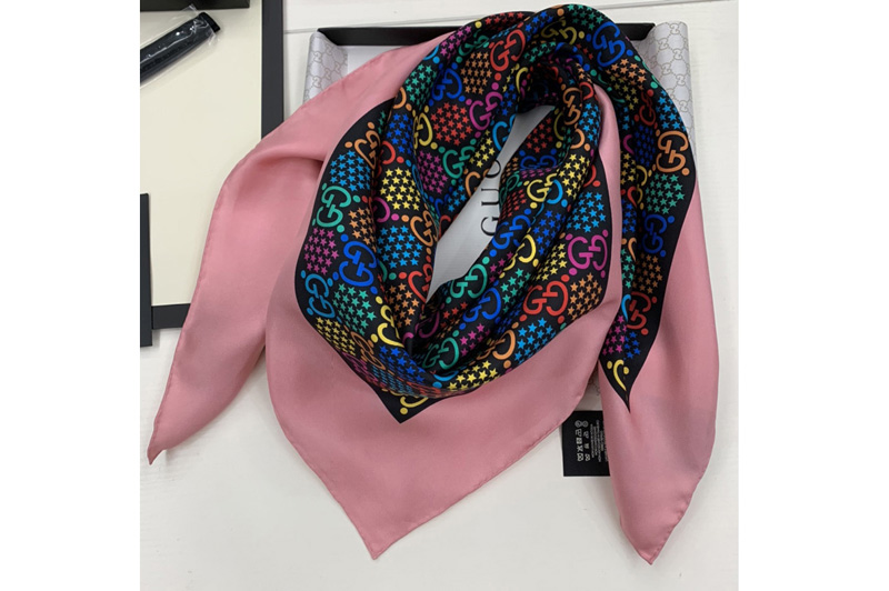 Gucci 601309 GG Psychedelic print silk scarf in Pink