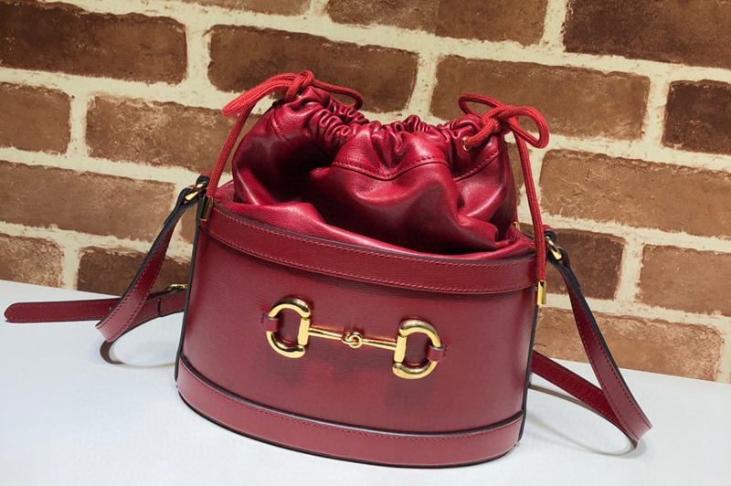 Gucci 602118 GG 1955 Horsebit bucket bag Red textured leather