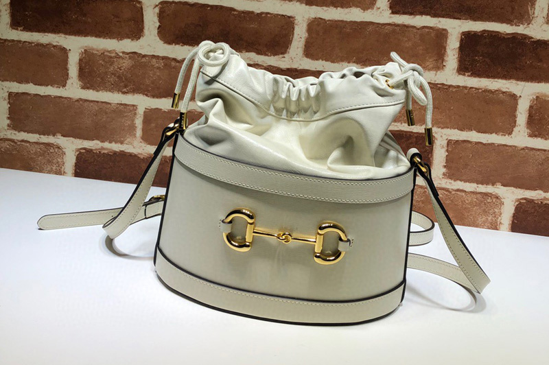 Gucci 602118 GG 1955 Horsebit bucket bag White textured leather