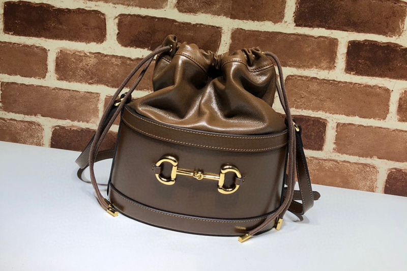 Gucci 602118 GG 1955 Horsebit bucket bag Brown textured leather