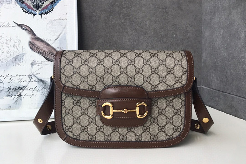 Gucci 602204 1955 Horsebit shoulder bag in GG Supreme canvas and Brown Leather