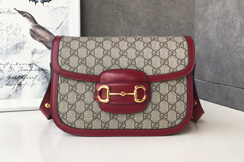 Gucci 602204 1955 Horsebit shoulder bag in GG Supreme canvas and Red Leather