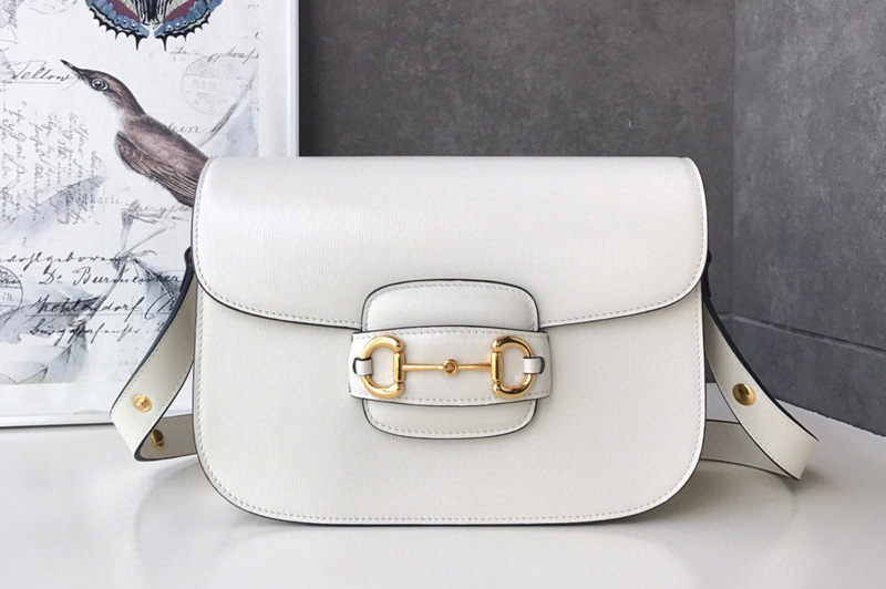 Gucci 602204 1955 Horsebit shoulder bag in White textured leather