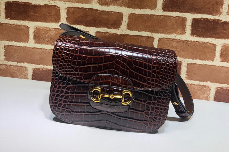 Gucci ‎602204 1955 Horsebit shoulder bag in Burgundy Crocodile Embossed Leather