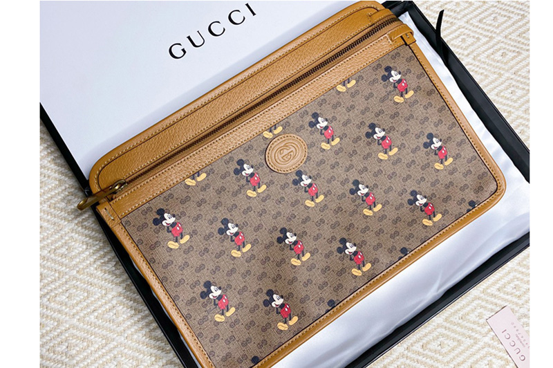 Gucci 602552 Disney x Gucci pouch in Beige/ebony mini GG Supreme canvas