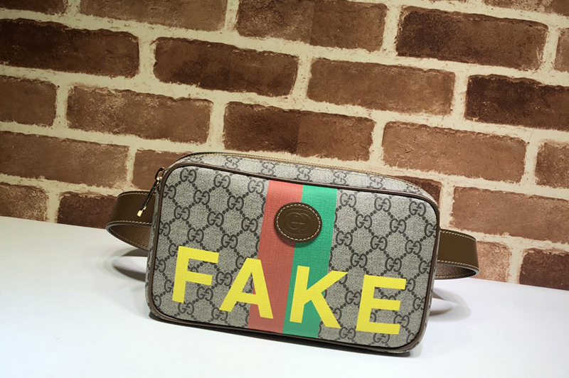 Gucci ‎602695 'Fake/Not' print belt bag in Beige and ebony GG Supreme canvas