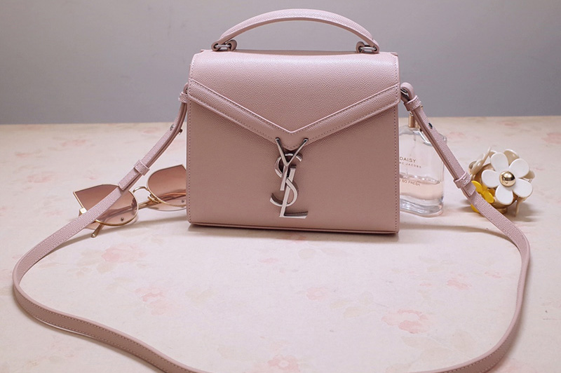 Saint Laurent 602716 YSL Cassandra Mini Top handle bag In Pink Grain de Poudre Embossed Leather