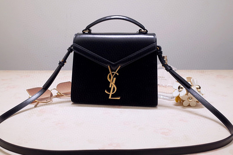 Saint Laurent 602716 YSL Cassandra Mini Top handle bag In Black Leather