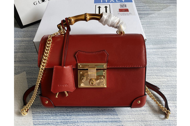 Gucci 603221 Padlock small bamboo shoulder bag in Red textured leather with a vintage effect