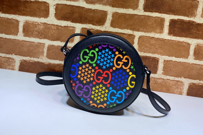 Gucci 603938 GG Psychedelic round shoulder bag in GG Psychedelic Supreme canvas With Black Leather