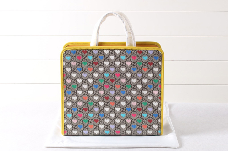 Gucci 605614 Children's GG hearts tote bag in GG Supreme Canvas With Lemon Leather