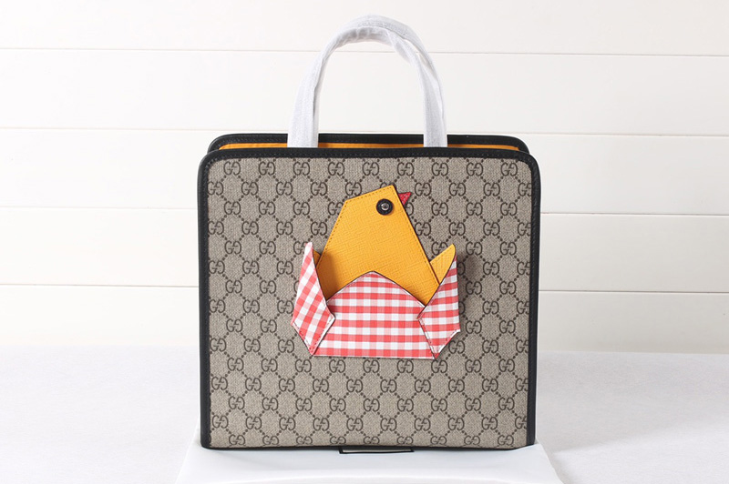 Gucci ‎606192 Children's GG tote bag with chick in Beige/ebony GG Supreme canvas