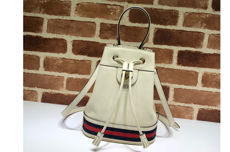 Gucci ‎‎610846 Ophidia small bucket bag in White Leather with web
