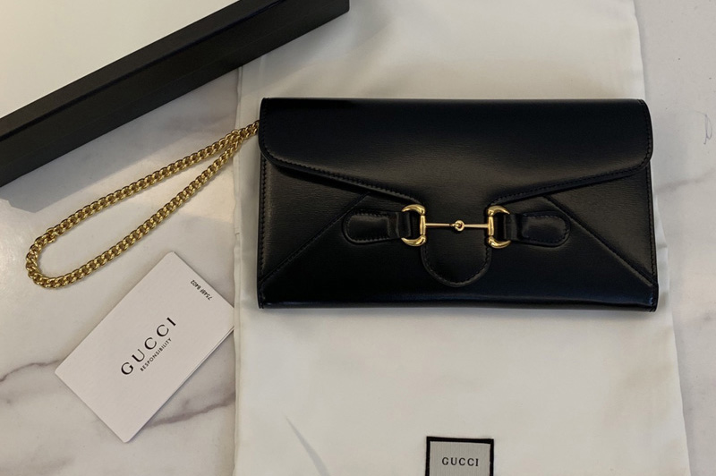 Gucci 614381 Gucci Horsebit 1955 wallet with chain in Black leather