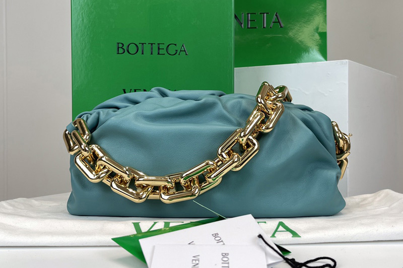 Bottega Veneta 620230 Chain Pouch Shoulder Bag in Blue Lambskin Leather With Gold Chain