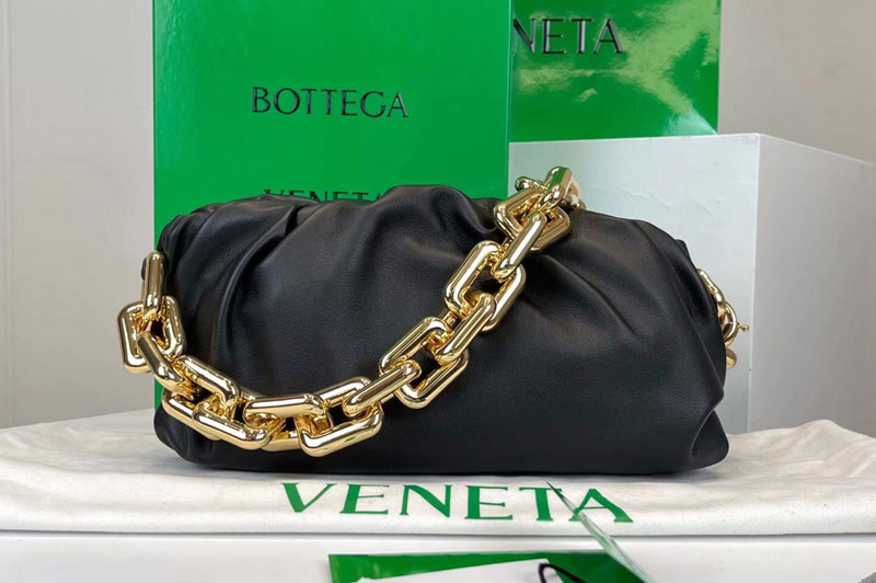 Bottega Veneta 620230 Chain Pouch Shoulder Bag in Black Lambskin Leather With Gold Chain