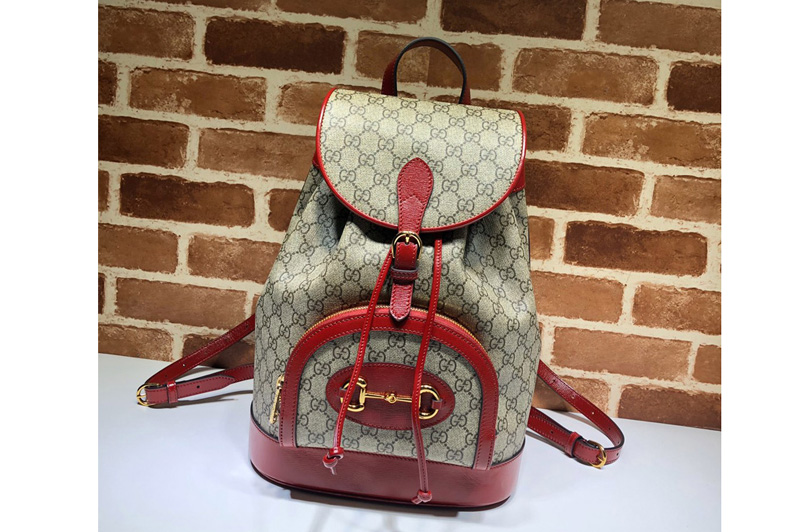 Gucci 620849 Gucci 1955 Horsebit backpack Beige/ebony GG Supreme canvas With Red Leather