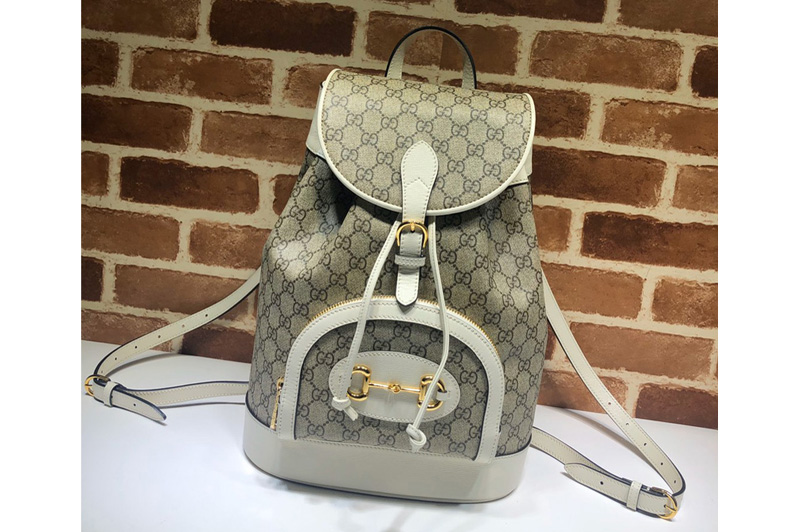 Gucci 620849 Gucci 1955 Horsebit backpack Beige/ebony GG Supreme canvas With White Leather