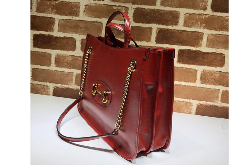 Gucci 621144 Gucci 1955 Horsebit medium tote bag in Red shiny leather
