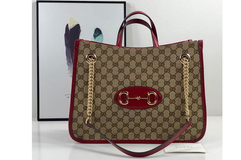 Gucci 621144 Gucci 1955 Horsebit Medium tote bag in Original GG canvas With Red Leather