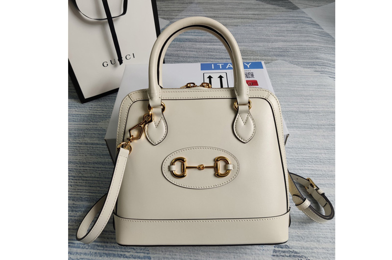 Gucci 621220 Gucci Horsebit 1955 small top handle bag in White leather