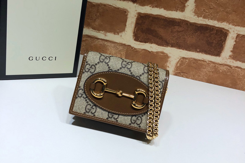 Gucci 623180 Gucci 1955 Horsebit wallet with chain GG Supreme Canvas With Brown Leather