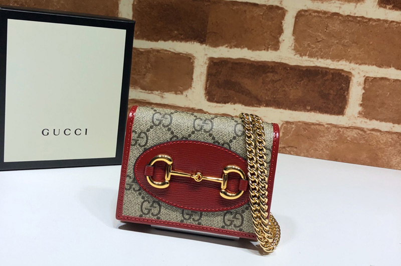 Gucci 623180 Gucci 1955 Horsebit wallet with chain GG Supreme Canvas With Red Leather