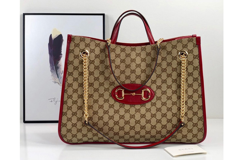 Gucci 623695 Gucci 1955 Horsebit large tote bag in Original GG canvas With Red Leather