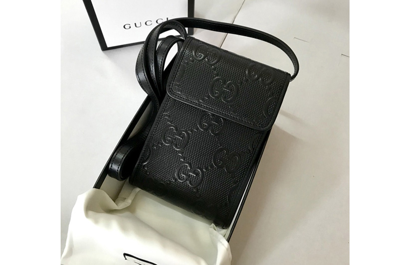 Gucci 625571 GG embossed mini bag in Black GG embossed leather