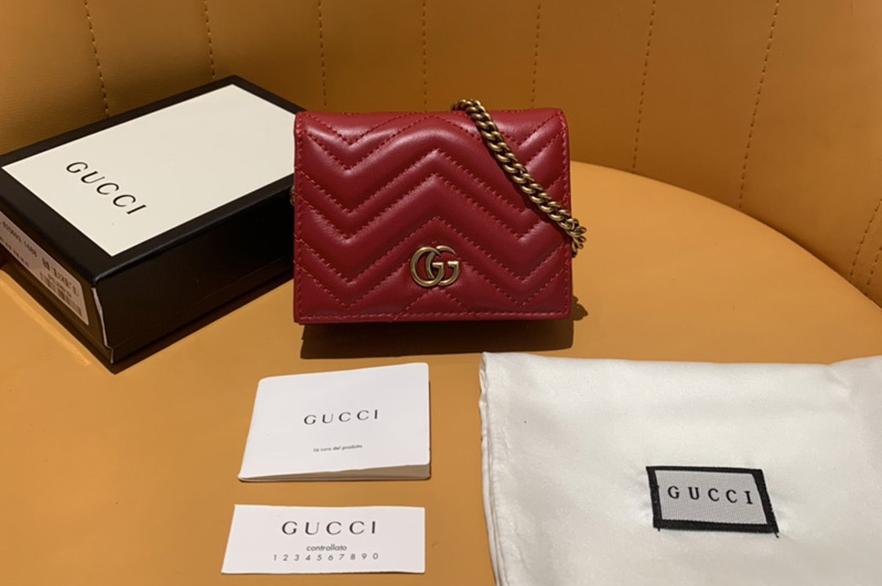 Gucci 625693 GG Marmont card case wallet in Red matelassé chevron leather with GG