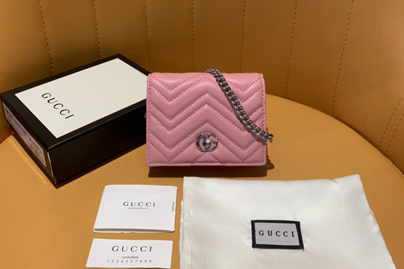 Gucci 625693 GG Marmont card case wallet in Pastel pink matelassé chevron leather with GG