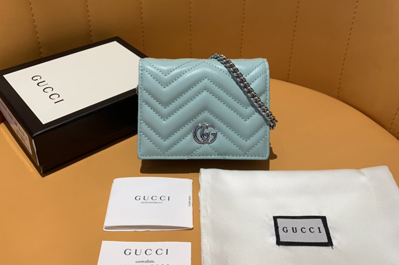 Gucci 625693 GG Marmont card case wallet in Green matelassé chevron leather with GG