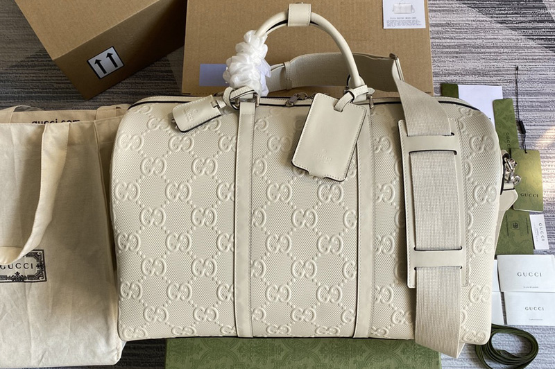Gucci ‎‎625768 GG embossed duffle bag in White GG embossed leather