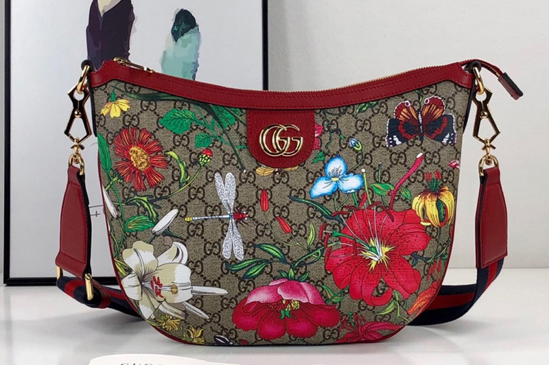 Gucci 626509 GG Flora shoulder bag in Beige/ebony GG Supreme canvas with Flora print