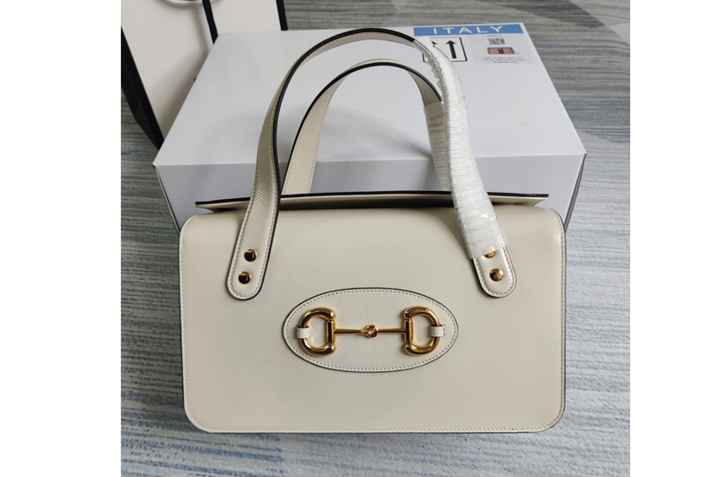 Gucci 627323 Gucci Horsebit 1955 small top handle bag in White Leather