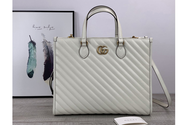 Gucci 627332 GG Marmont medium tote bag in White matelassé leather