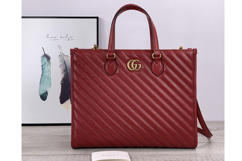 Gucci 627332 GG Marmont medium tote bag in Red matelassé leather