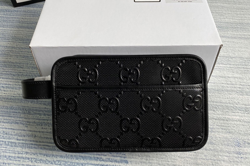 Gucci 627470 GG embossed cosmetic case in Black GG embossed leather ...