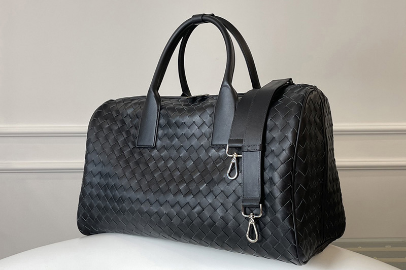 Bottega Veneta 630251 Duffle Travel Bag in Black Intrecciato Nappa leather