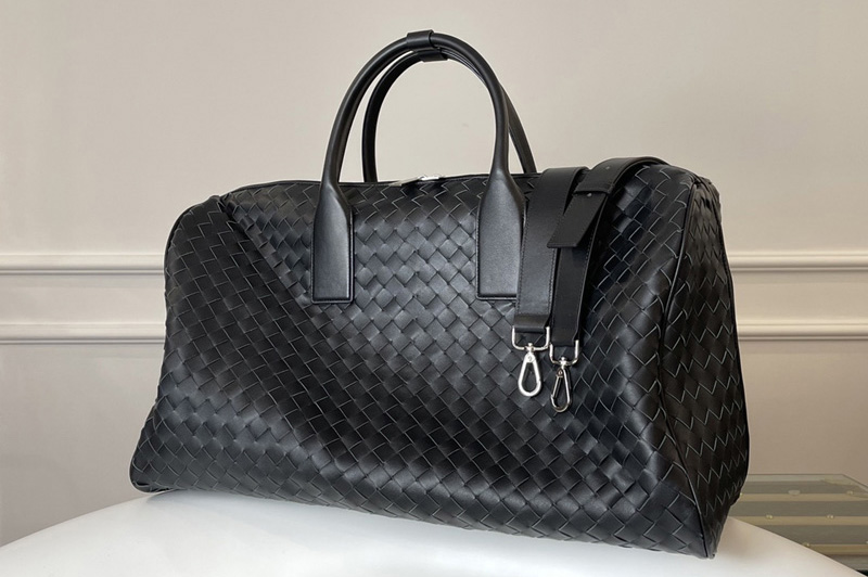 Bottega Veneta 630252 Duffle Travel Bag in Black Intrecciato Nappa leather