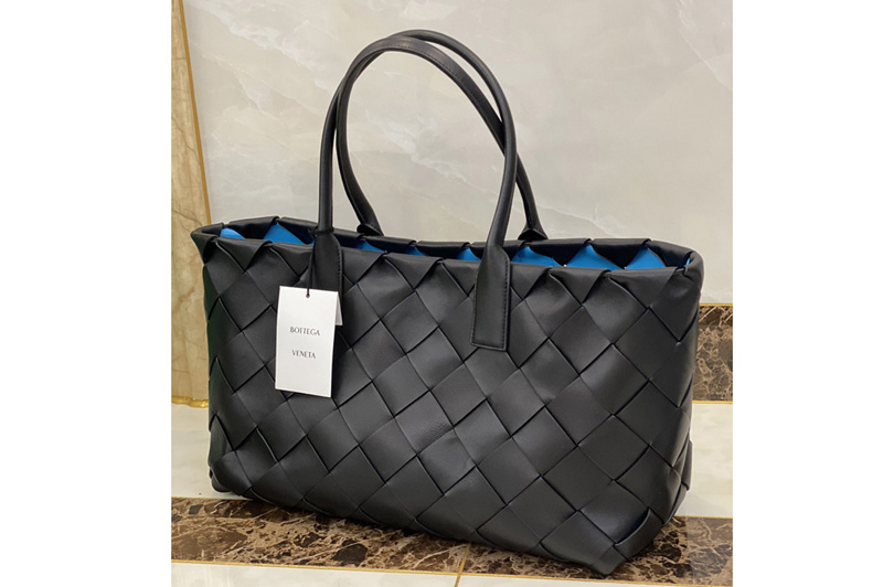 Bottega Veneta 630817 Tote Bag in Black/Blue Intrecciato Nappa leather